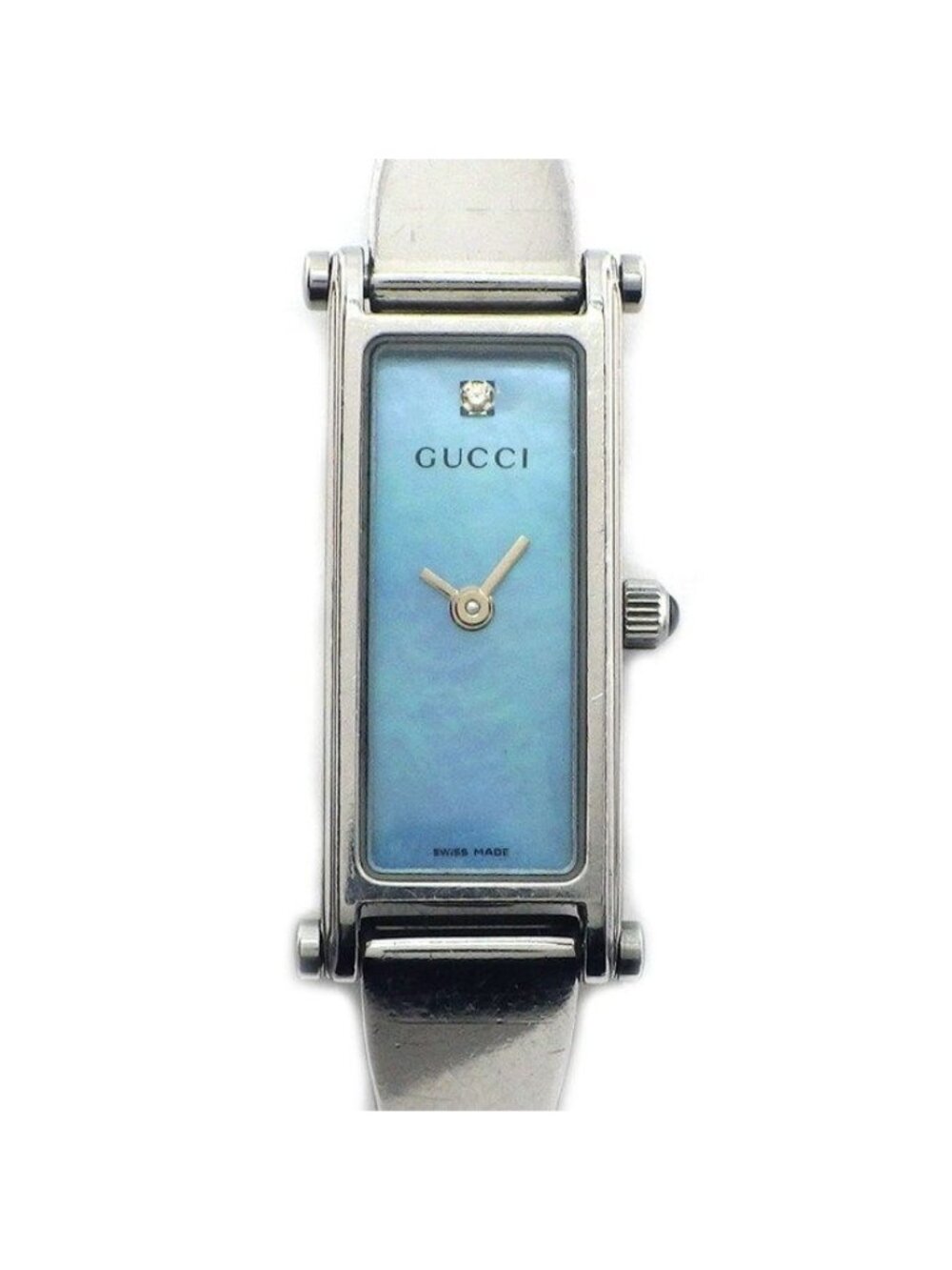 Gucci Watch Bracelet Diamond Index Rectangular Blue Shell Dial SS Quartz Analog